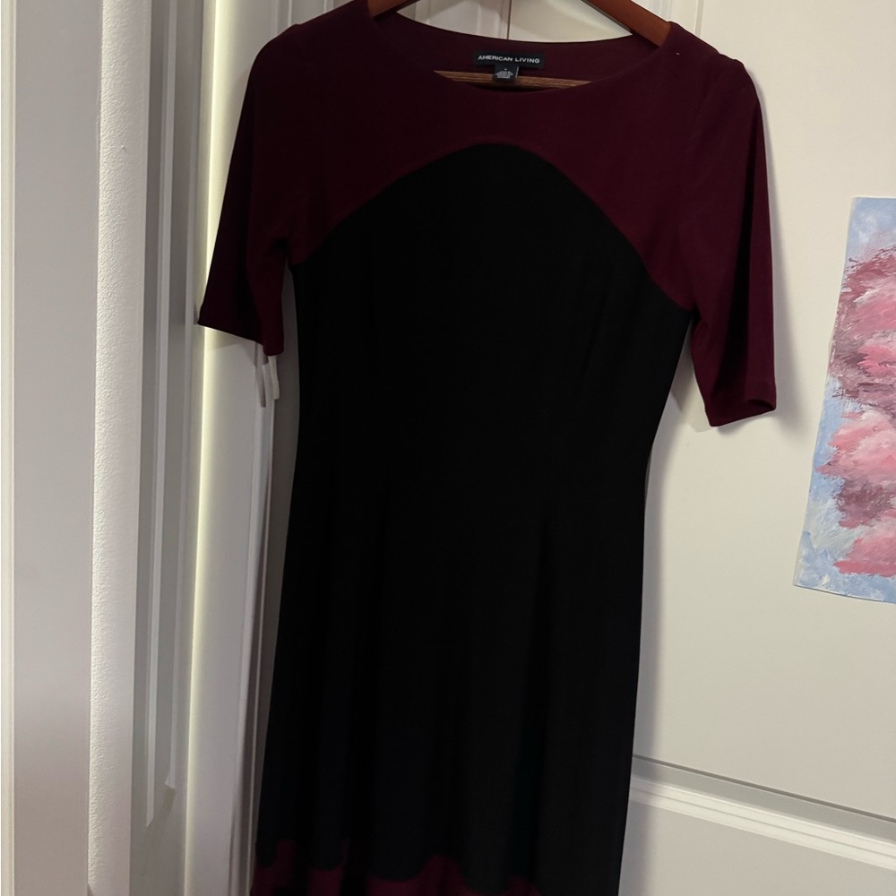 American Living Black and Burgundy Long Sleeve Dress